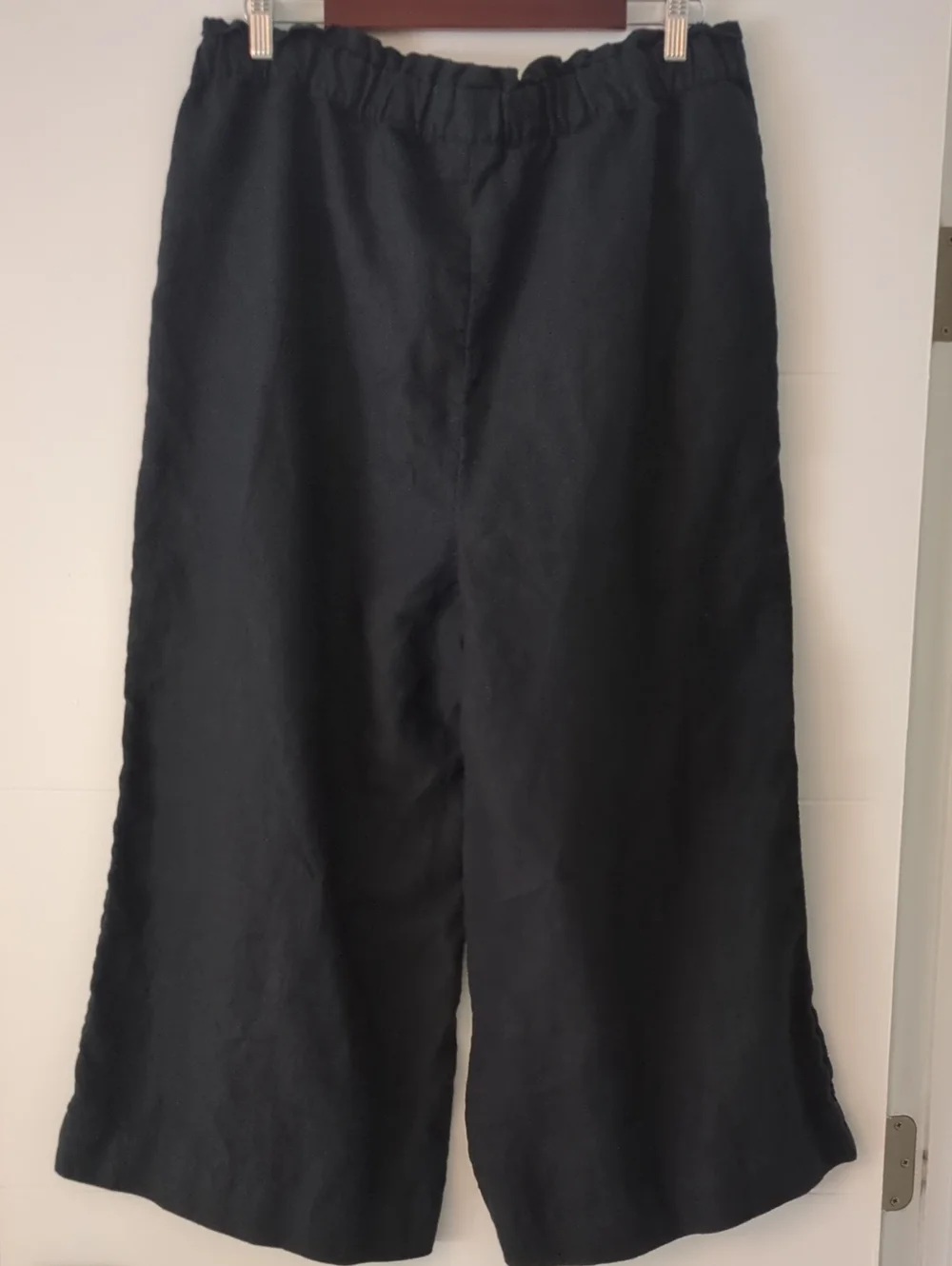 Chico's Linen Women's Black Wide-Leg Elastic Waist Ankle Trousers Sz 14 Minimal